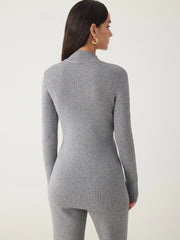 Rib Knit Mock Neck Split Long Sleeve Top