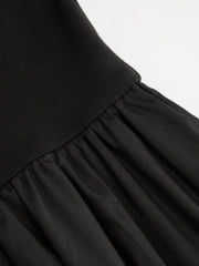 Cotton-blend Asymmetrical Neck Metal Button Bubble Hem Maxi Dress