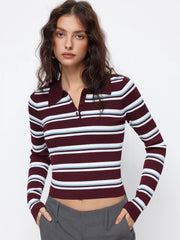 Knit Collar Striped Top