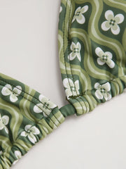 Halter Neckline Geometric Floral Shorts Bikini Set