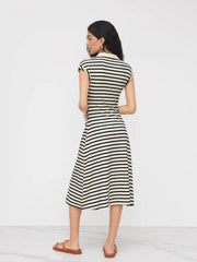 Polo Neck Stripe Midi Dress