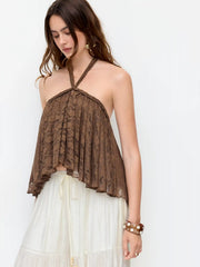 Lace Halter Neckline Draped Oversized Top