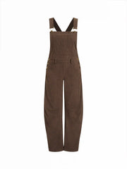 Corduroy Square Neck Metal Detail Barrel-leg Jumpsuit
