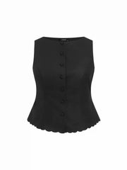 Linen-blend Button Front Scalloped Hem Tank Top Curve & Plus