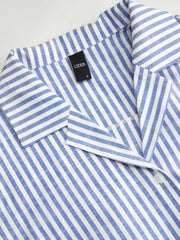 Cotton-blend Stripe Wrap Short Sleeve Blouse