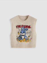 I'M PUNK Knit Rabbit Embroidery Vest