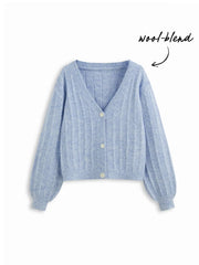 Knit Wool-blend V-neck Long Sleeve Button Oversized Cardigan