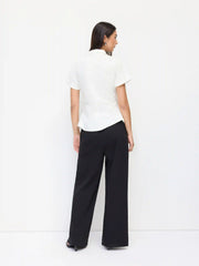 Cotton-blend Collar Short Sleeve Ruched Shirt
