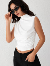 Asymmetrical High Neck Ruched Crop Top