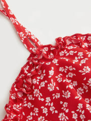 Sweetheart Ditsy Floral Lettuce Trim Knotted Midi Dress Curve & Plus