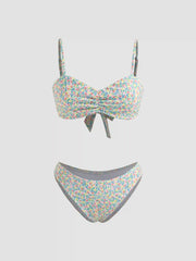 V-neck Floral Knotted Bracelet Cheeky Bikini Swimsuit
