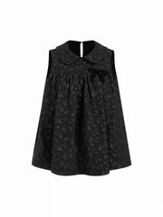 Textured Bowknot Peter Pan Collar Top & Mid Rise Bloomers Set