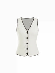 Knit Button Up V-neck Vest