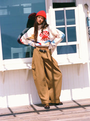 Cotton Low Rise Ruched Barrel-leg Cargo Trousers With Belt
