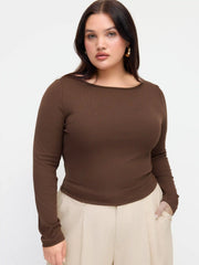 Boat Neck Long Sleeve Top & Mid Rise Straight Leg Trousers With Belt Set Curve & Plus