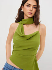 Halter Neckline Ruched Cami Top With Scarf