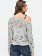 Knit Asymmetrical Neck Buckle Long Sleeve Oversized Top