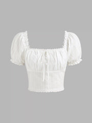 Cotton-blend Broderie Anglaise Puff Sleeve Crop Blouse
