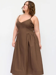 Cotton-blend Sweetheart neck Flared Midi Dress Curve & Plus