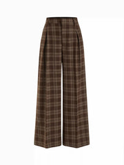 Asymmetrical Neck Ruched Top & Plaid High Rise Straight Leg Trousers Set