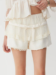 Mid Rise Lace Trim Tiered Micro Shorts