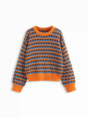Knit Geometric Contrasting Binding Oversized Top