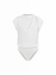 Satin Stand Collar Ruched Short Sleeve Bodysuit