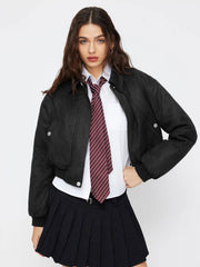 Suede Collar Oversized Puffer Bomber Jacket