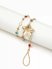 FLOWER & RHINESTONE HAND CHAIN BRACELET