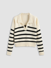Striped Collar Knit Polo Top