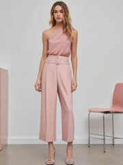 Satin Asymmetrical Neck Solid Bodysuit