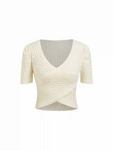 Cable Knit V-neck Short Sleeve Criss Cross Wrap Top