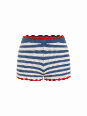 Knit Contrast Trim Crochet Low Rise Stripe Micro Shorts