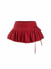 Linen-blend Low Rise Knotted Ruffled Layered Mini Skort