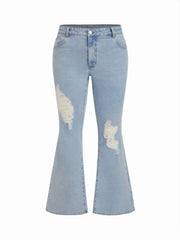Stretch Denim Low Rise Ripped Flared Jeans Curve & Plus