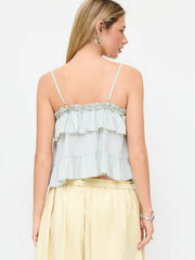 Square Neck Lace Panel Embroidery Cami Top
