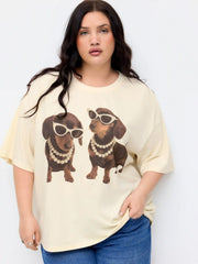 Cotton-blend Dachshund Puppies Graphic Oversized Tee Curve & Plus