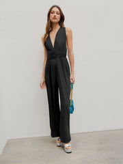 Solid Rib Criss Cross Knotted Jumpsuit