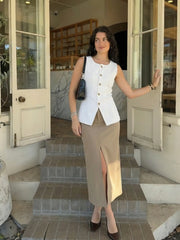 Solid High Waist Split Maxi Skirt