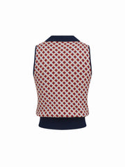 Knit Jacquard Collar Geometric Pattern Tank Top