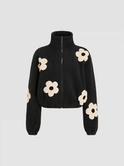 Floral Fleece Zipper Front Jacket