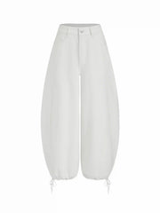 Denim Low Rise Drawstring Barrel-leg Trousers