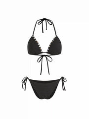 Ribbed Shell Button Side-Tie Triangle Bikini Set