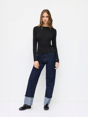 Knit Wool Round Neckline Long Sleeve Top
