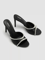 FAUX PEARL SATIN HEELS