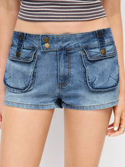 Denim Low Rise Shorts with Large Flap Pockets