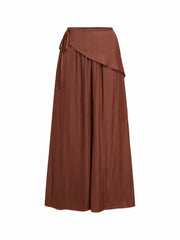 Satin Mid Rise Wrap Wide Leg Trousers