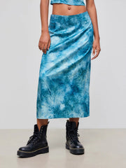 Mid Rise Abstract Floral Split Split Maxi Skirt