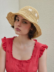 FLOWER WOVEN BUCKET HAT