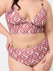 V-neck Geometric Print Bracelet Top & Mid Rise Bottoms Bikini Set Curve & Plus